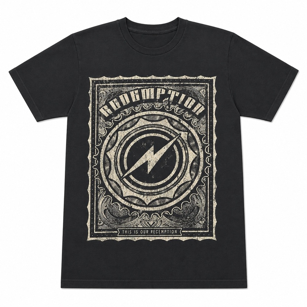 Redemption Graphic T-Shirt Black Short Sleeve Lightning Bolt Distressed Print